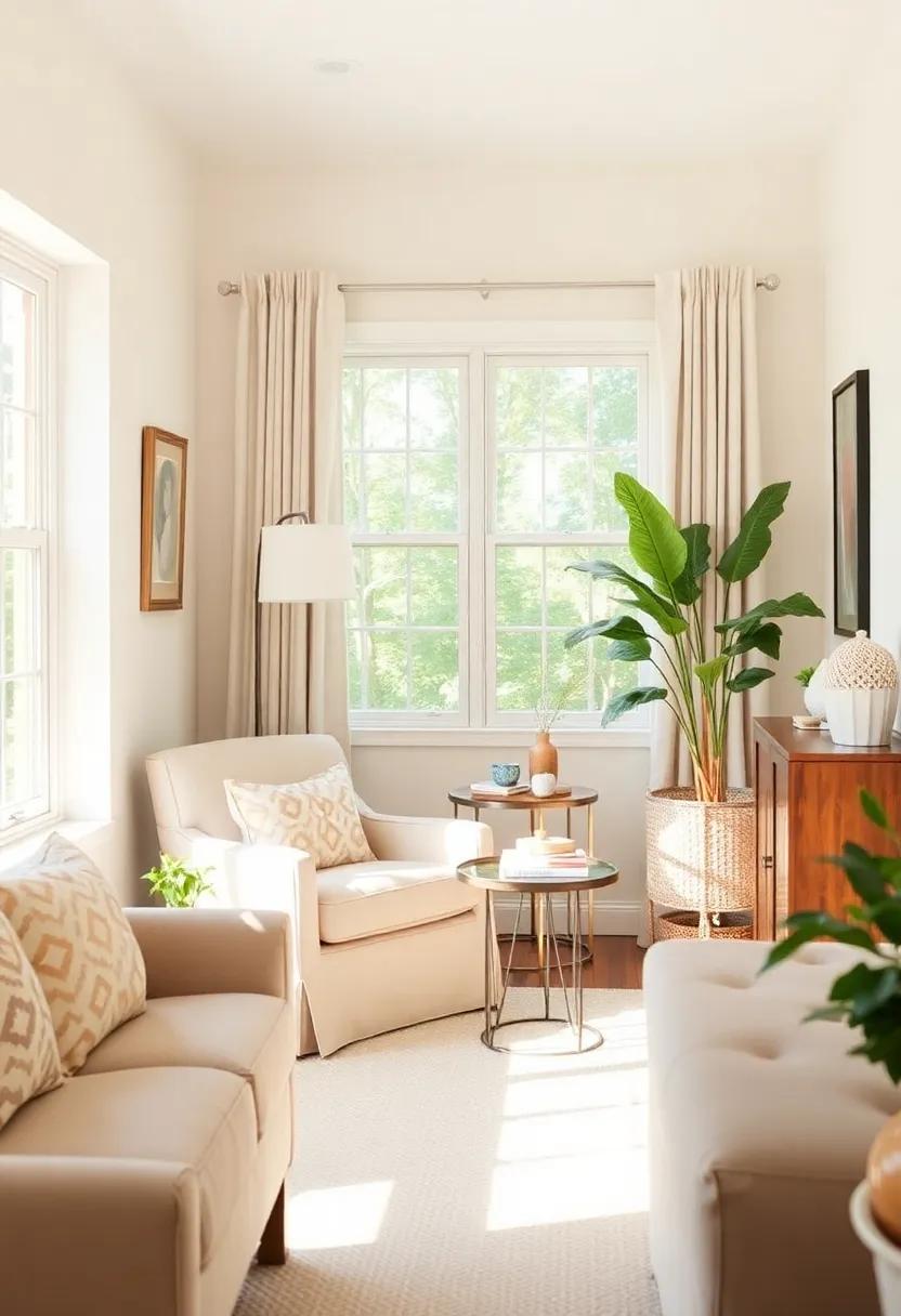 Cozy Nook: ‌Create a cozy reading nook with a light-colored armchair and a small side table surrounded by bright decor for an inviting⁣ space