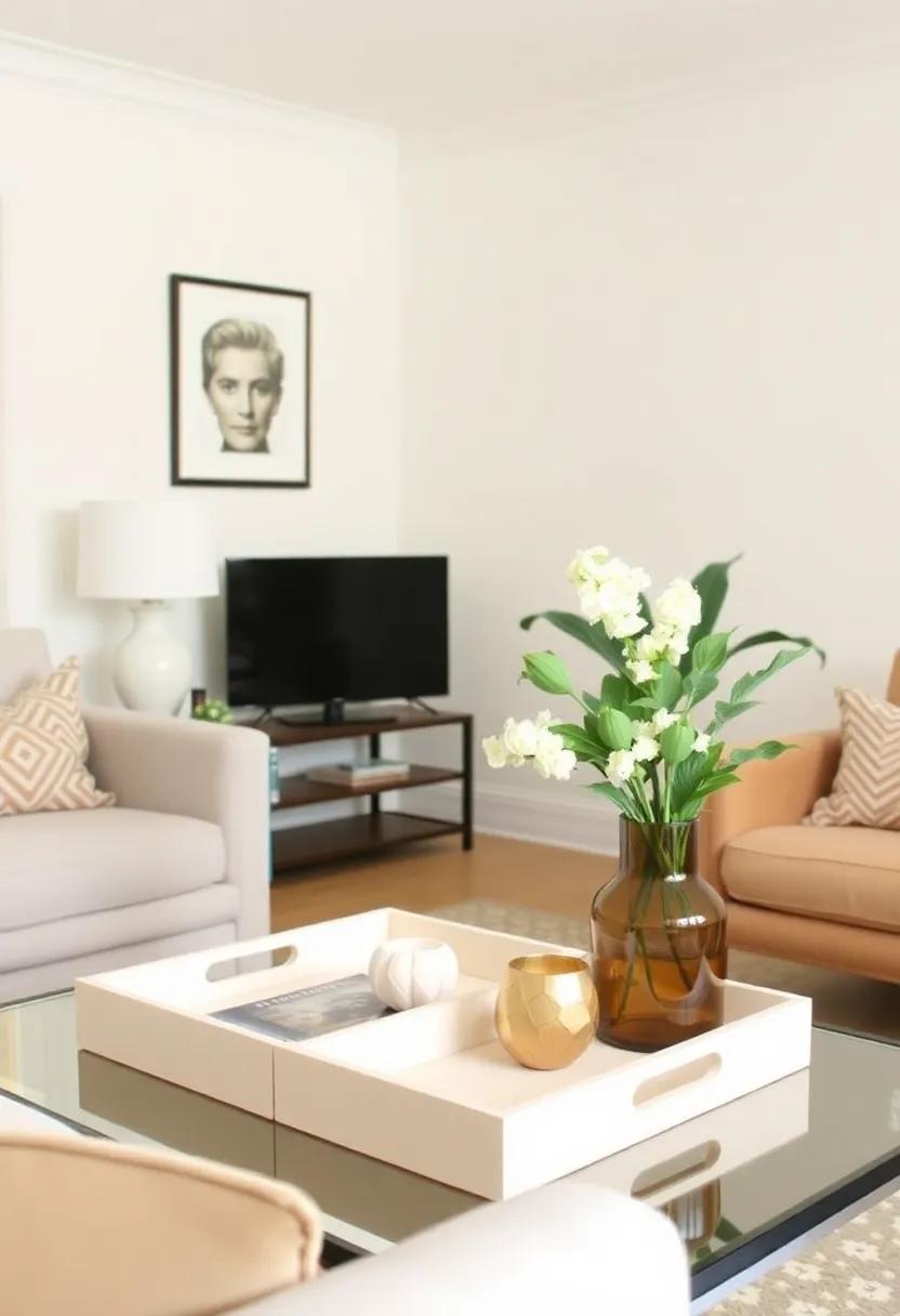 Decorative Trays: Use ​light-colored decorative trays on coffee tables⁣ to organize smaller items while keeping the look clean and stylish