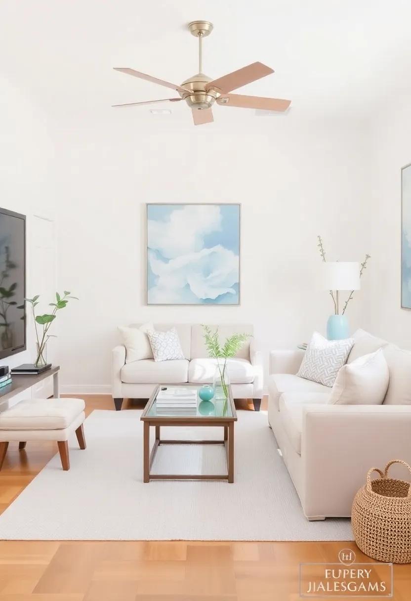 Pale Blue Touches: Introduce pale blue elements, such as artwork or decorative pieces,​ to evoke tranquility in your light palette living‌ room