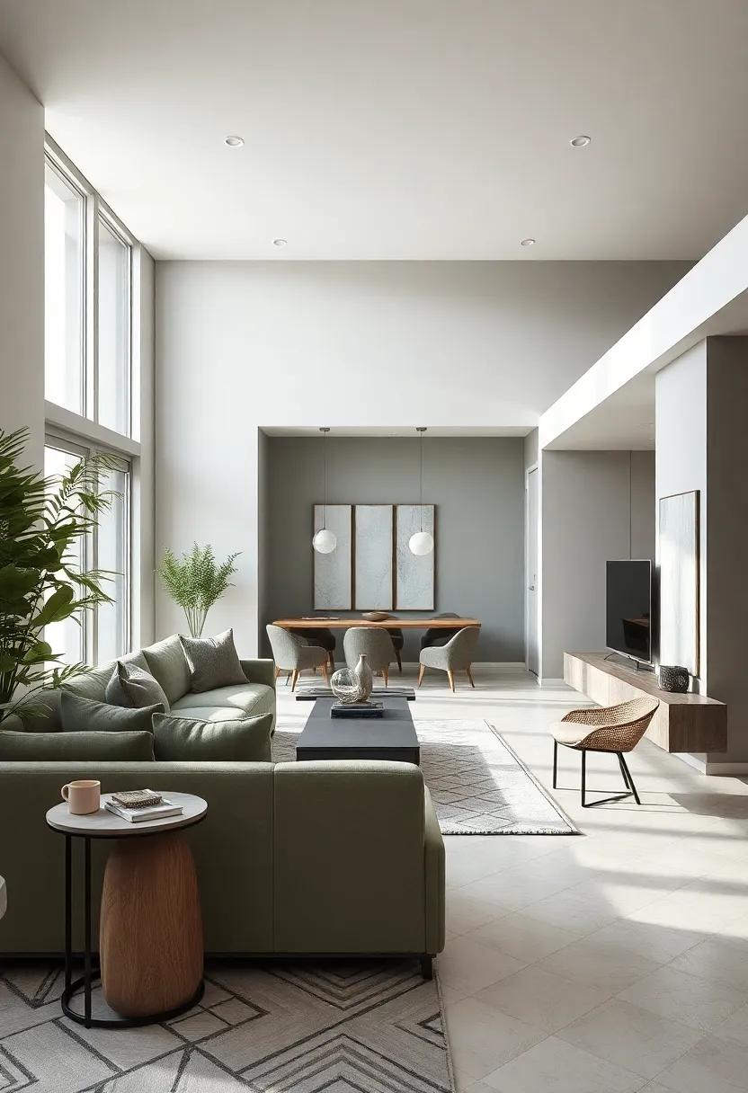 Multifunctional Spaces:‌ Blending​ Olive Green⁢ and Gray‌ in Open‌ Layouts