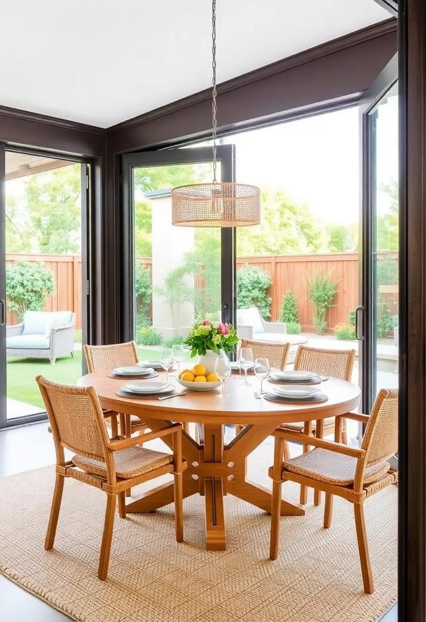 19) ​Create an⁤ indoor-outdoor connection ⁢by ⁣opening⁣ up your space to the patio with folding glass doors, making‌ dining a seamless experience