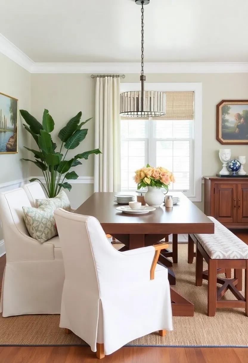 15) Embrace a mixed seating ⁣arrangement with a combination of chairs and benches⁣ for a casual, relaxed⁢ dining experience
