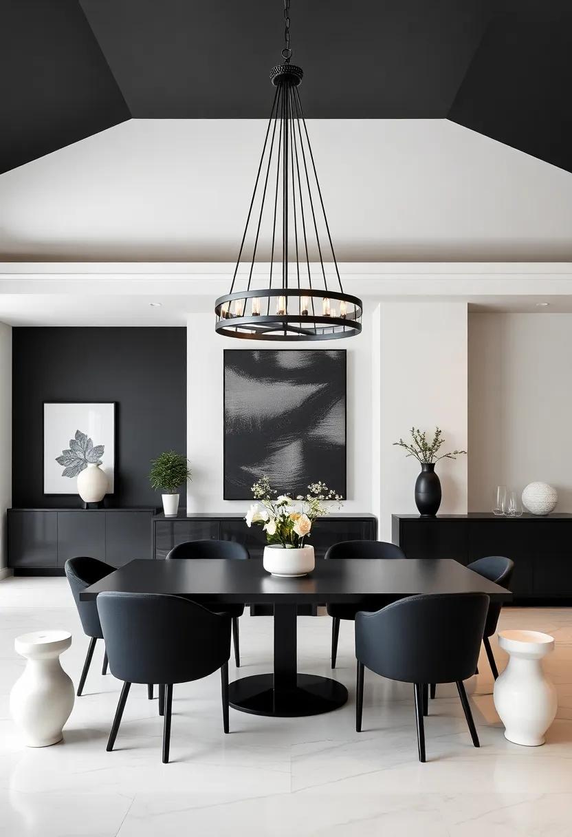 Bold ⁣Lighting⁢ Fixtures: Opt for statement ​lighting ‌in black metal⁣ or ivory ceramic, such ‌as ⁣chandeliers or pendant lamps, that not only ⁤illuminate⁤ but also⁢ enhance⁣ the home's ‍decor style