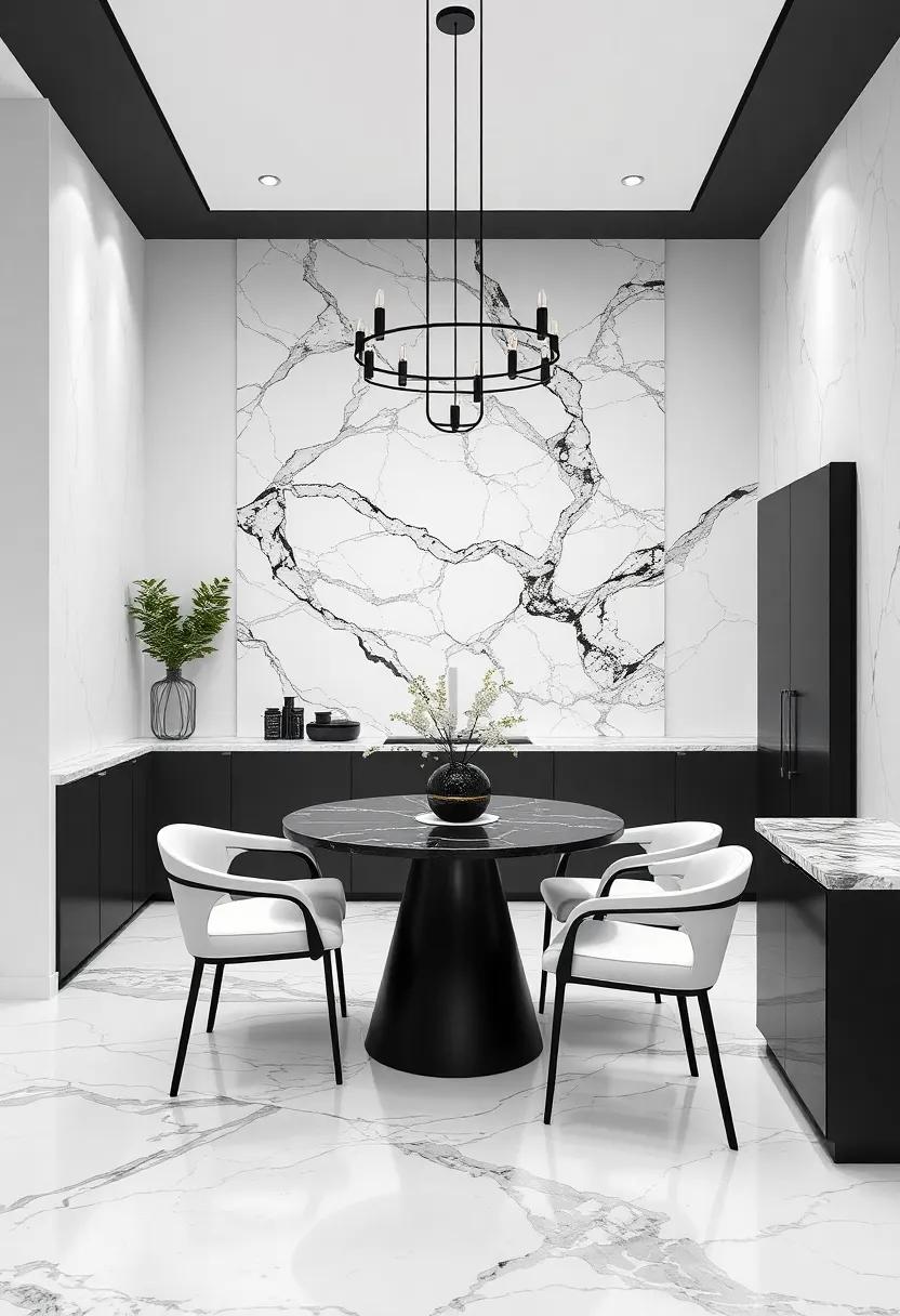 Chic‍ Marble‍ Accents: ‌Introduce ⁢timeless ⁢elegance ​with luxurious marble ‌surfaces in black ​and ivory, whether‌ through countertops,⁢ tables, ​or ⁤decorative⁢ accessories,​ for an upscale‌ touch