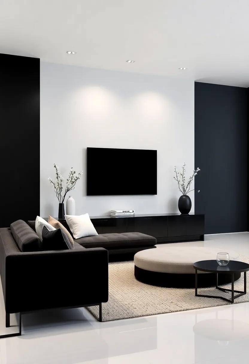 Minimalist⁢ Furniture: Choose sleek black or ivory furniture pieces that ⁤emphasize clean lines and functional design, aligning‌ perfectly with the ‍modern aesthetic⁢ while providing ample comfort