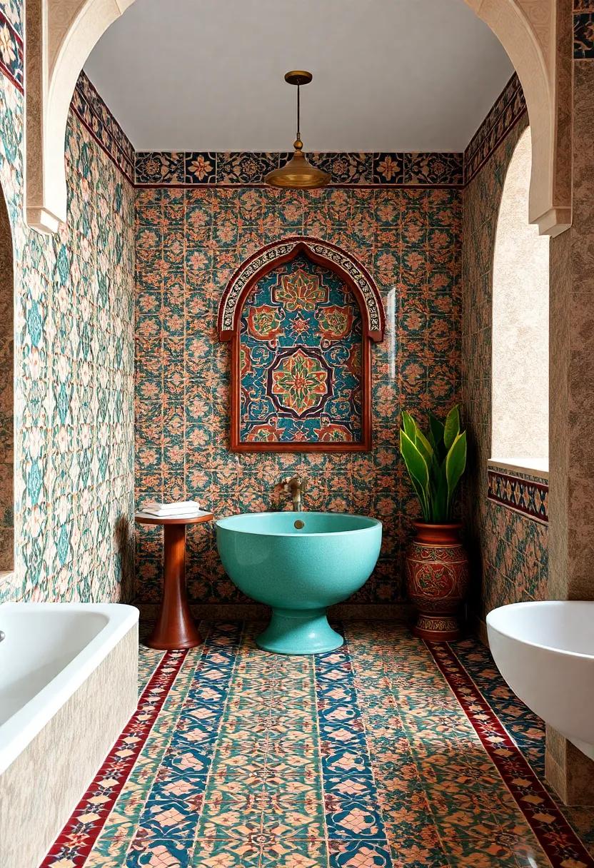 Mosaic Tiles: Vibrant and intricate mosaic⁣ tiles‍ adorn the walls and floors, adding a splash of color and artistry, typical​ of Moroccan design