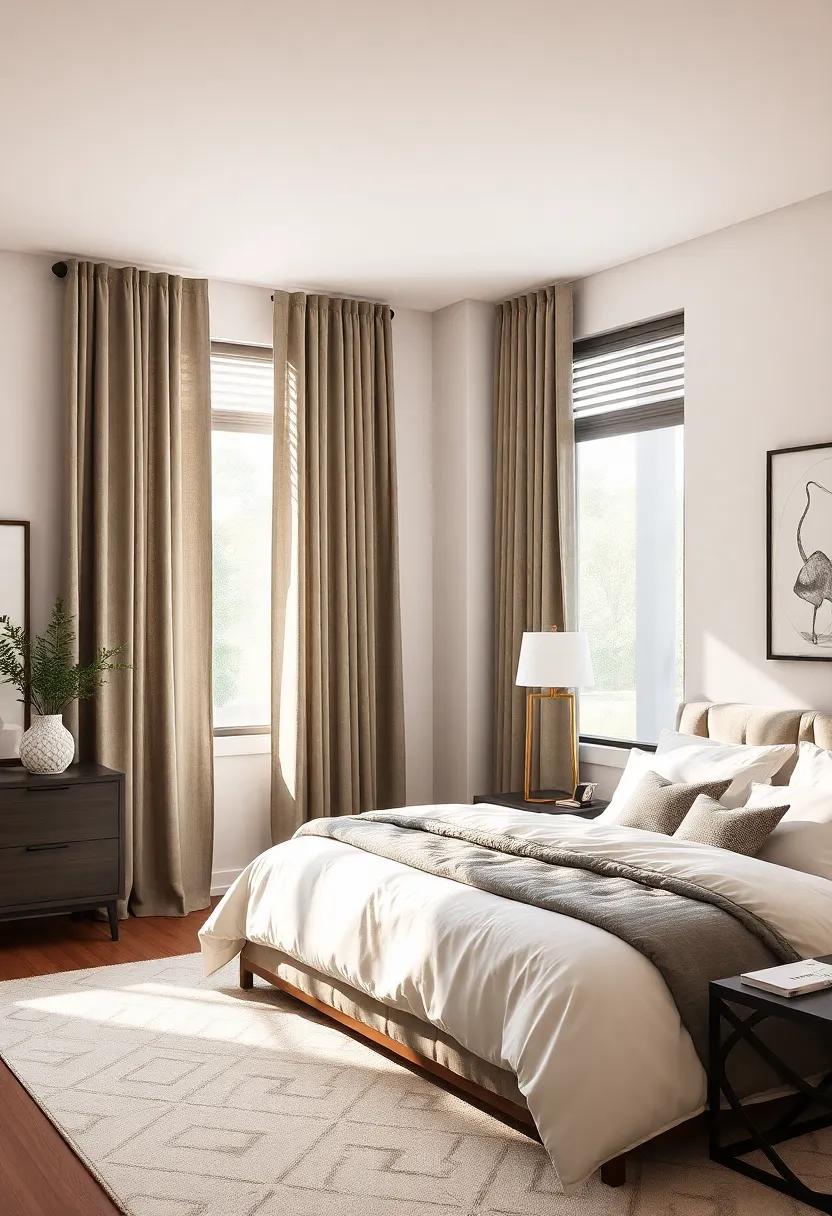Chic Window⁣ Treatments: swathe ‍your windows ‍in elegant​ drapery or sleek​ blinds ‍that enhance natural ⁣light ​while adding softness to your room