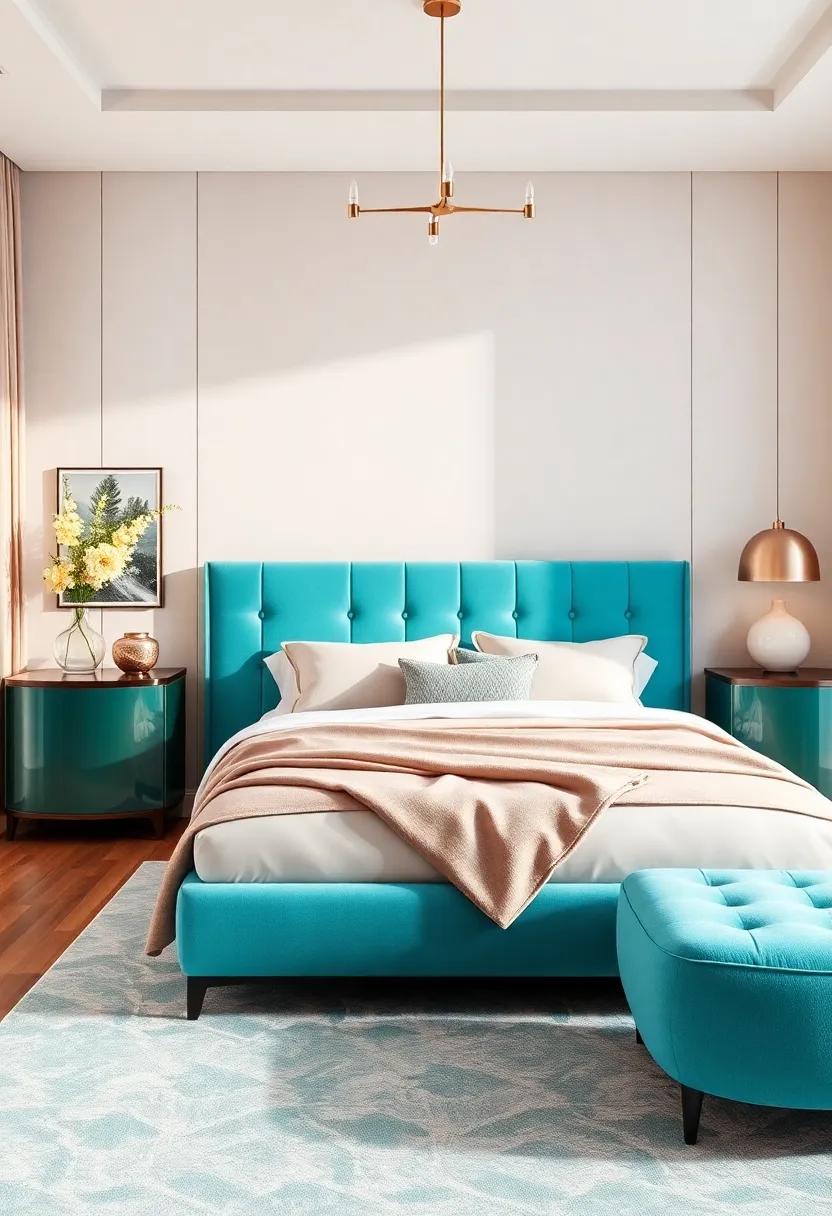 Creating a Serene Bedroom Retreat⁣ with Turquoise and Beige Elements