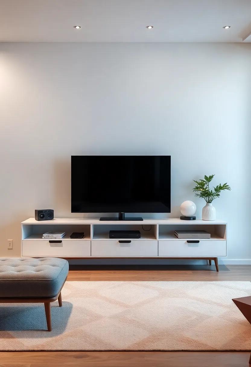 Smart & Sleek: A tech-savvy TV unit featuring built-in cable management and charging stations, perfect for the modern home that prioritizes convenience and neatness