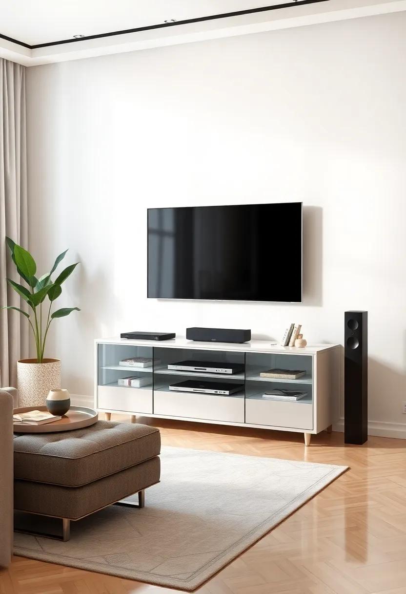 Glass glam: A glass-fronted unit that not⁣ only ​showcases your media devices but also elevates the overall style of⁤ your living space ‍with an elegant touch