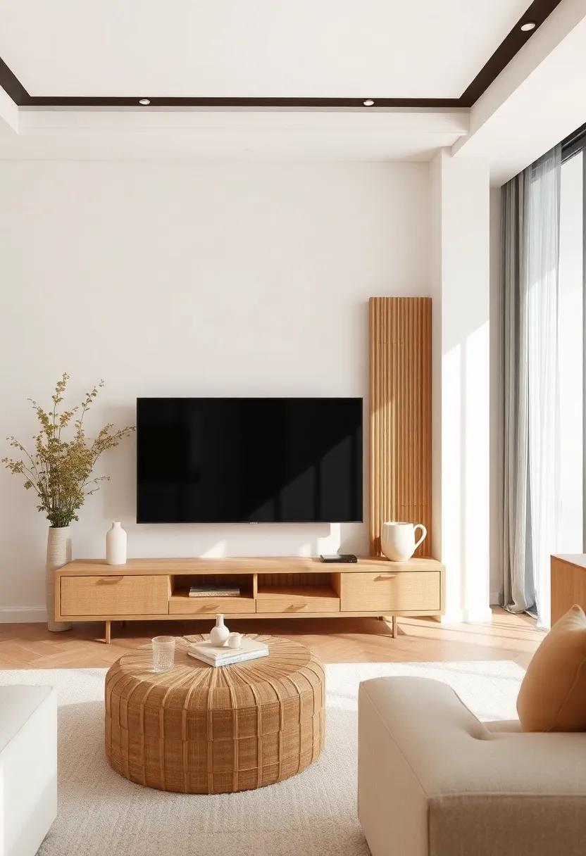 Nature’s Touch: Incorporate natural elements with a TV unit made⁢ of bamboo or rattan, bringing a refreshing and calming vibe to your living room environment
