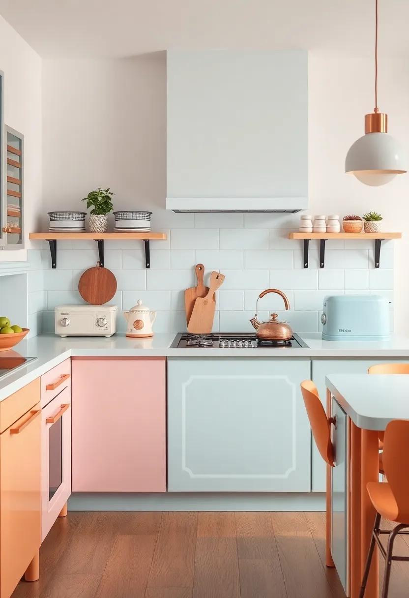 A soft pastel blue countertop paired with retro copper accents creates⁣ an inviting cooking space, ‍wrapped in nostalgic luxury perfect ‌for⁣ culinary inspiration