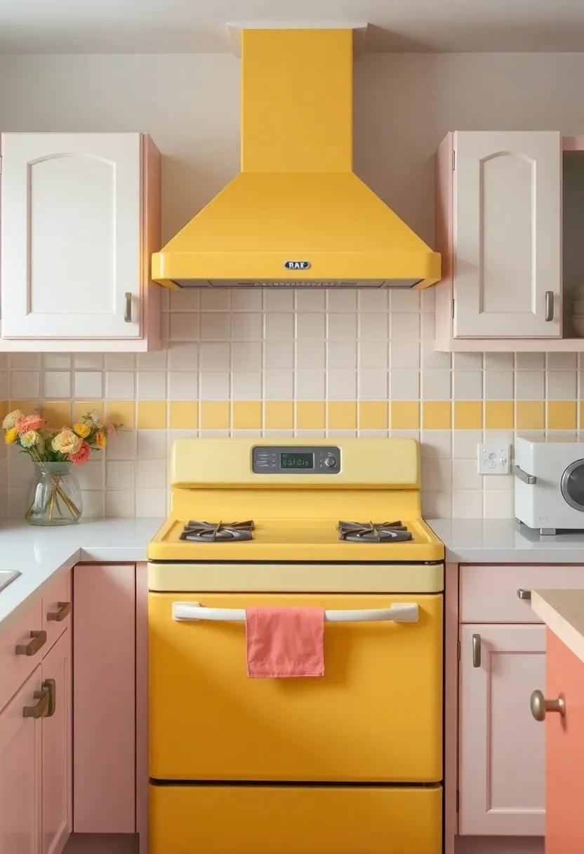Featuring a vibrant butter yellow oven and cheerful backsplash, this kitchen embodies the spirit‌ of fun retro dining while remaining versatile for ⁢contemporary tastes