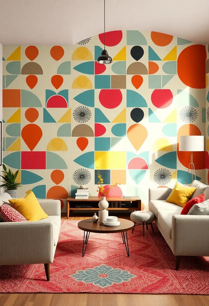 Groovy⁤ Geometric: Embrace​ the iconic patterns of the '60s with⁤ bold ⁤geometric shapes in vibrant colors, adding a playful‍ vibe to ⁤your⁣ vintage living room
