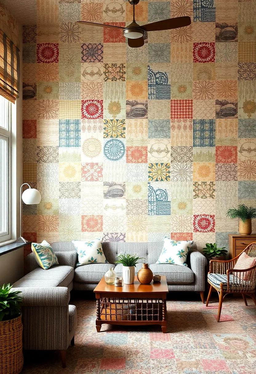 Patchwork ⁤Paradise: Use patchwork wallpaper ​to create a cozy and inviting atmosphere, perfect for showcasing eclectic ⁢vintage treasures