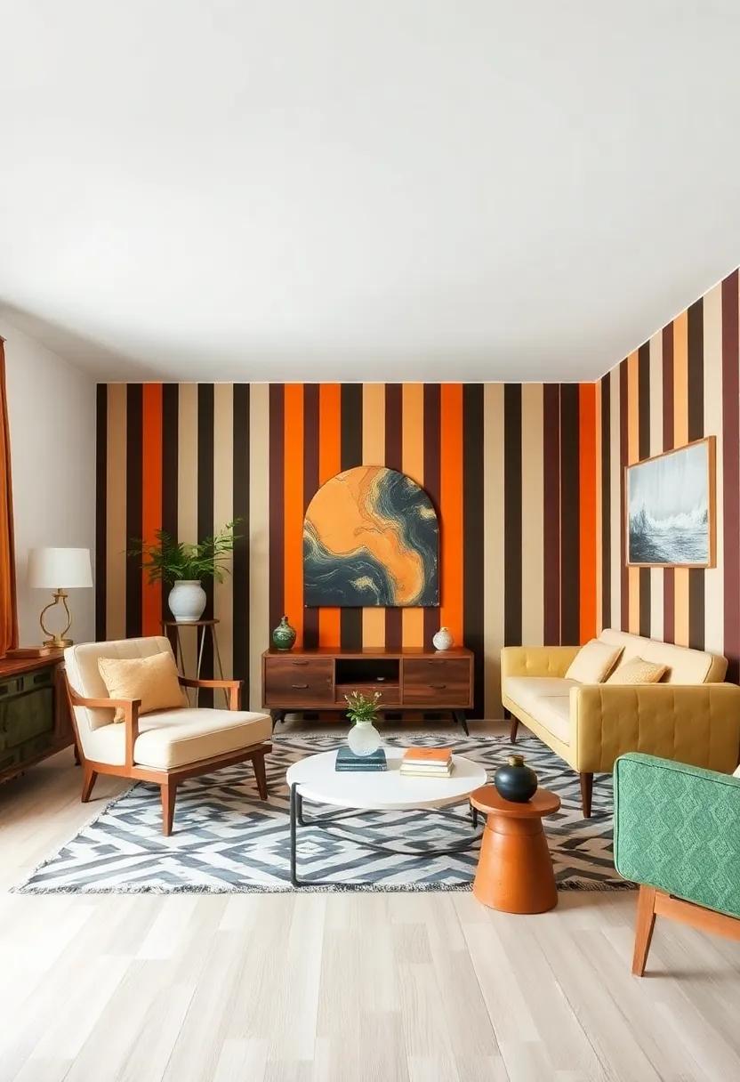 Striped statement: Make a bold statement with thick stripes in‌ contrasting‌ hues that add height⁢ and drama to your ​vintage-inspired room