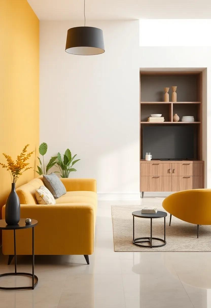 The⁣ Power of Lighting:⁣ Enhancing Honey Yellow and Gray interiors