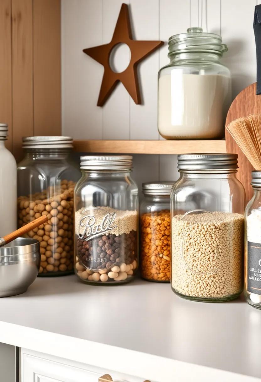 Mason Jar Storage: Use mason jars for organizing pantry items and dry goods,⁣ combining practicality with a classic Western vibe