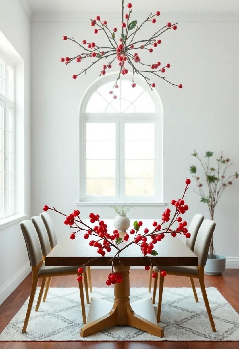 Berry Branches: Use faux berry branches as decor for a splash of color, blending rich reds and greens into your winter theme
