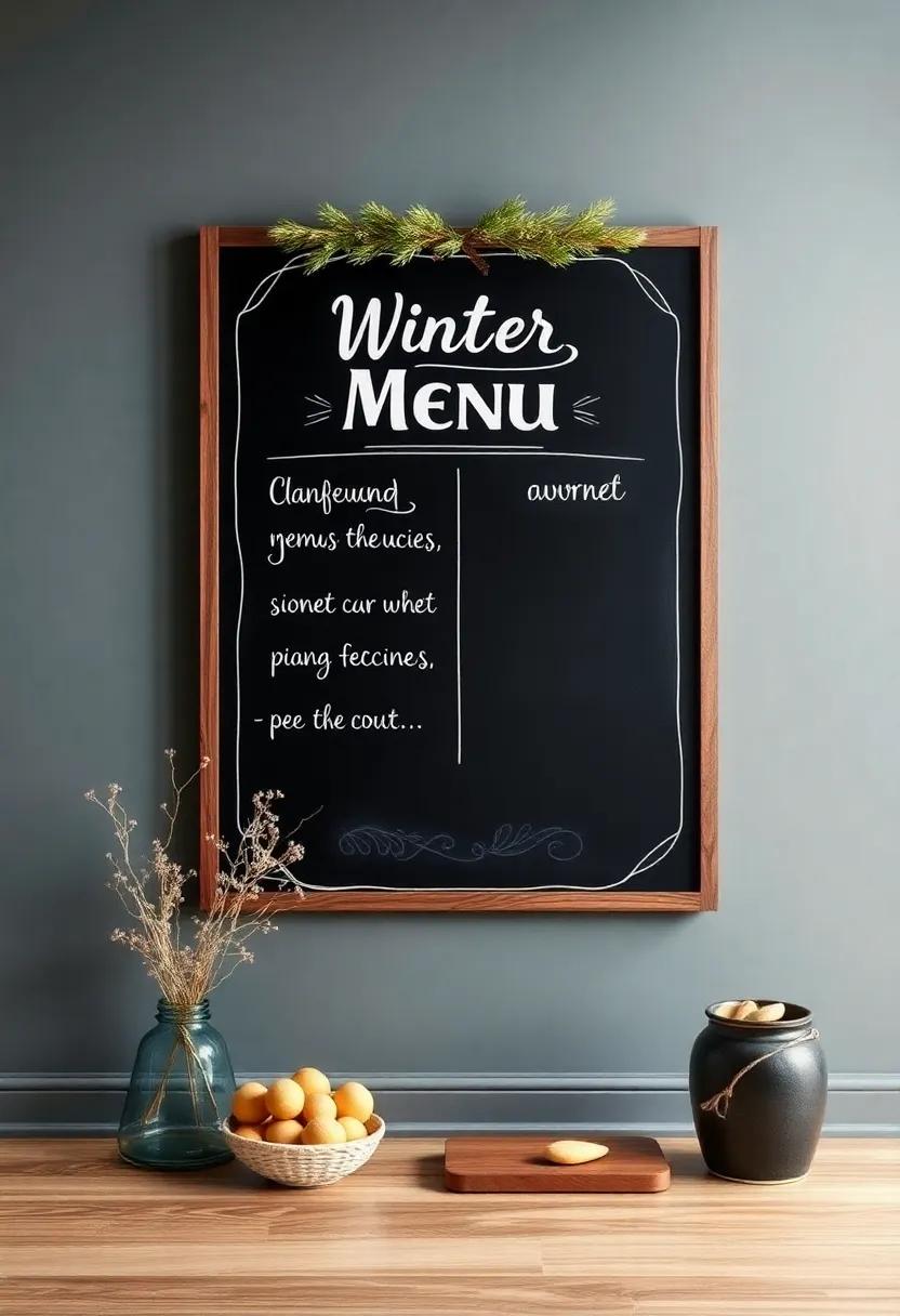 Chalkboard menu: Frame a chalkboard‍ to write seasonal menus or notes, adding a playful yet sophisticated element to your dining room