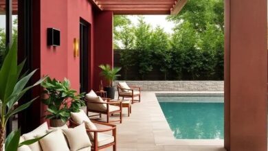 Elevating Elegance: Exploring Luxury Outdoor Spaces in Deep Burgundy and Brass