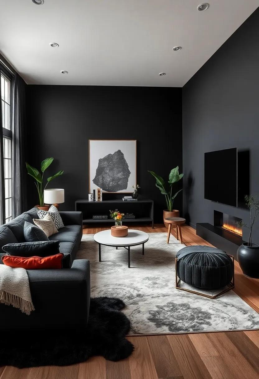 Embracing Elegance: The Allure of Black Living Rooms with Plush Rugs and Cushions