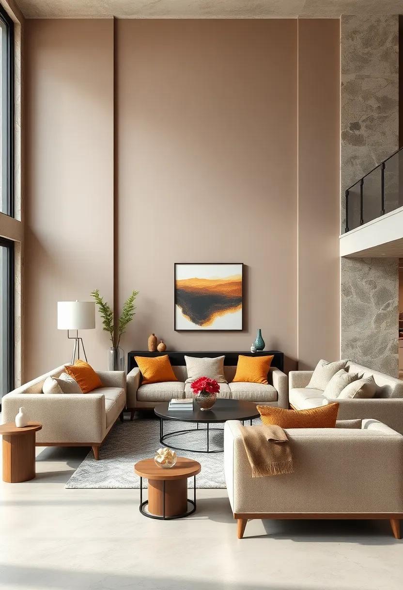 Embracing Serenity: Modern Living Rooms with Muted Earth Tone Walls