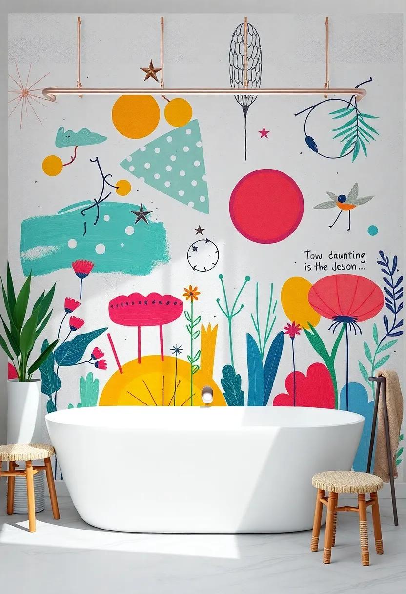 Quirky Shower Curtain ⁢Designs - Opt for a‌ shower curtain‌ that features playful prints, bold colors, or even an artistic​ mural that pulls the whole room together