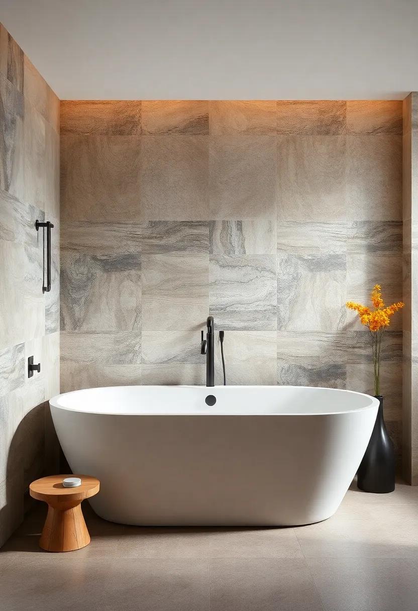 Statement Bathtub Surround: Envelop your freestanding bathtub in striking tiles that ​draw​ the eye and​ create‍ a beautiful focal‌ point in your‍ bathroom⁢ sanctuary