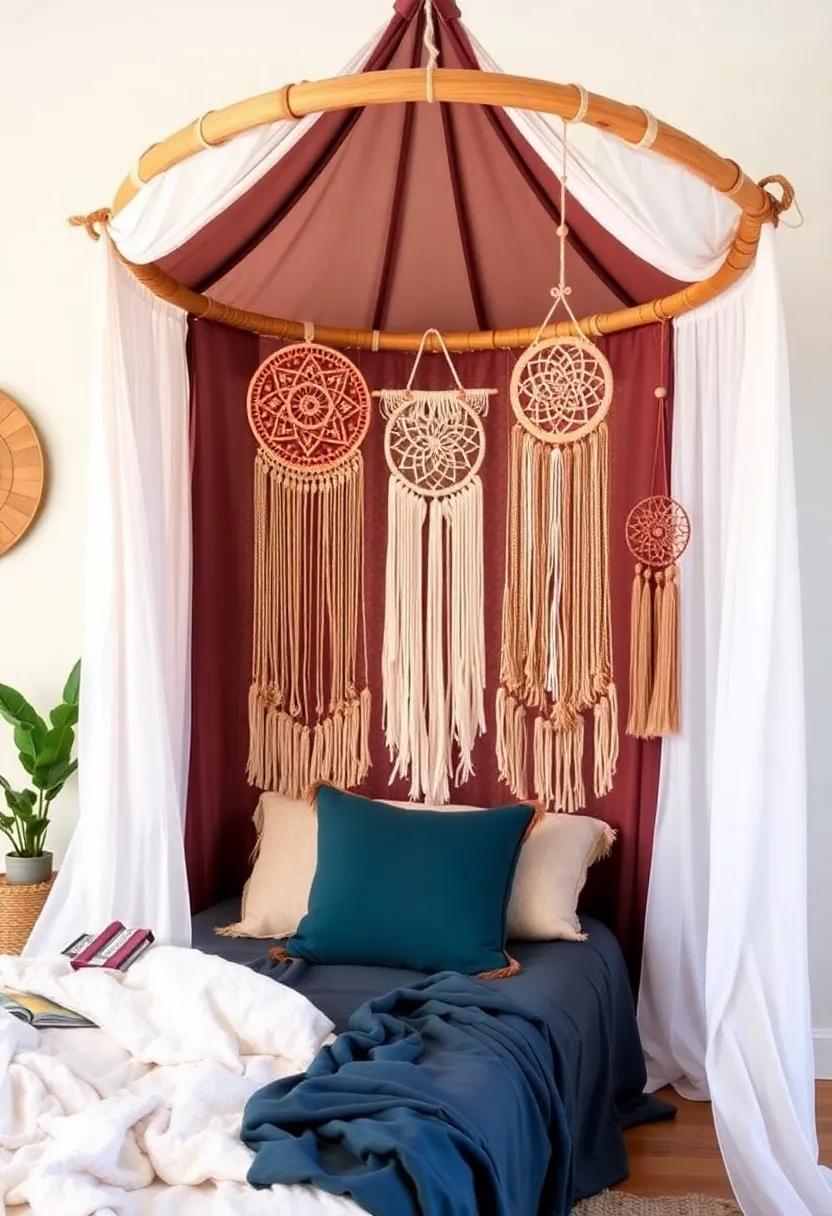 Artistic Wall Hangings: Hang tapestries or dreamcatchers near the canopy to create a ‌cohesive boho atmosphere