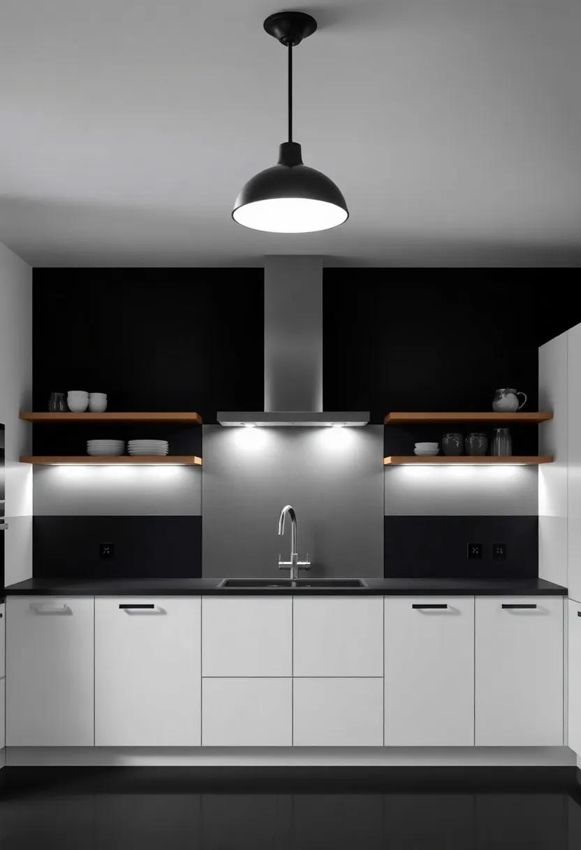 Lighting ​Fixtures: Enhancing the Drama of Black Walls and white Cabinets