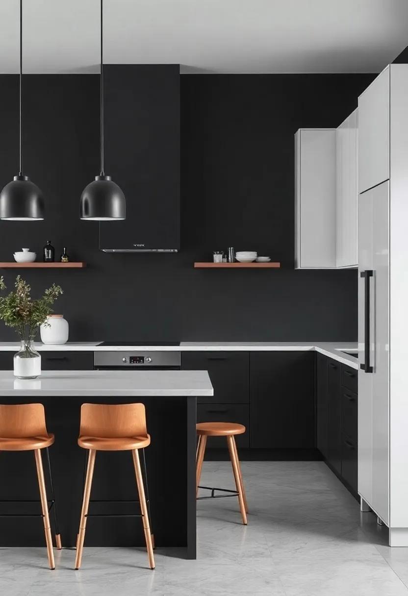 The Play of Textures: How Materials Elevate Black Kitchen‍ Walls and White Cabinets