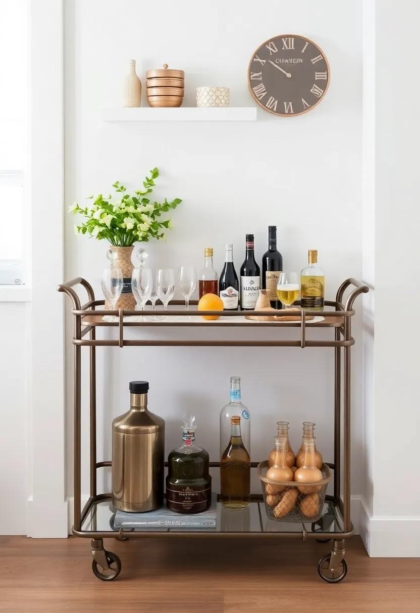 chic Bar Cart: Set‌ up a stylish bar cart with drinks and snacks, transforming your kitchen into an inviting entertainment hub