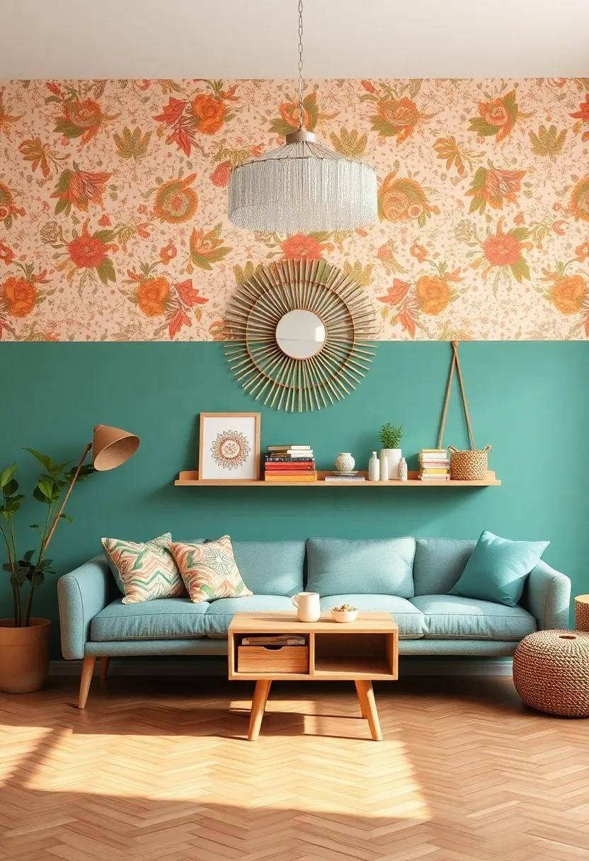 Create a feature wall: Paint or wallpaper ‌one wall in a striking print or color that ⁢serves as the backdrop for your eclectic furnishings