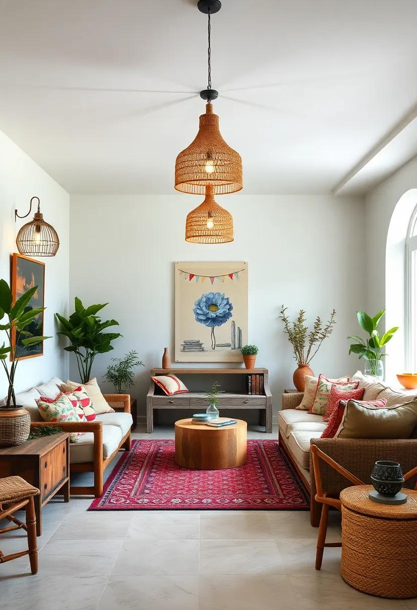 Opt for bohemian-inspired lighting, such as rattan pendant lights or festoon lights,⁤ for a warm⁢ glow