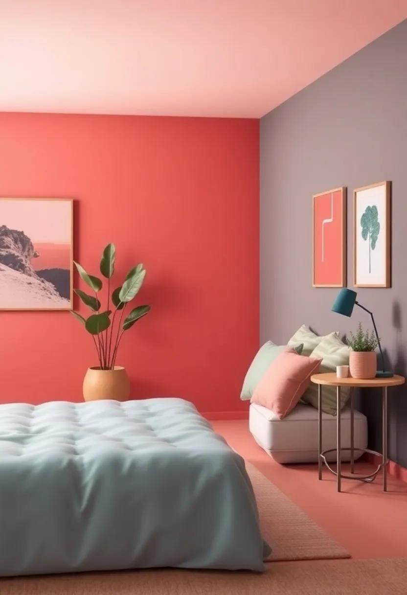 Sunrise Serenity: Soft Coral Mixed with ‌Deep Teal for a Calming Space