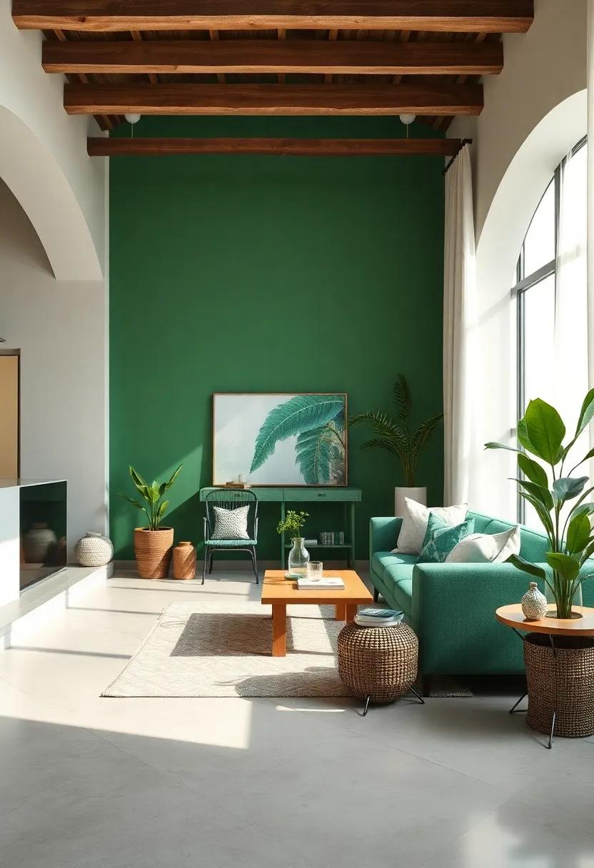 Embrace Nature: Use emerald green hues reminiscent of lush coastal foliage in your wall paint to create a refreshing⁣ backdrop