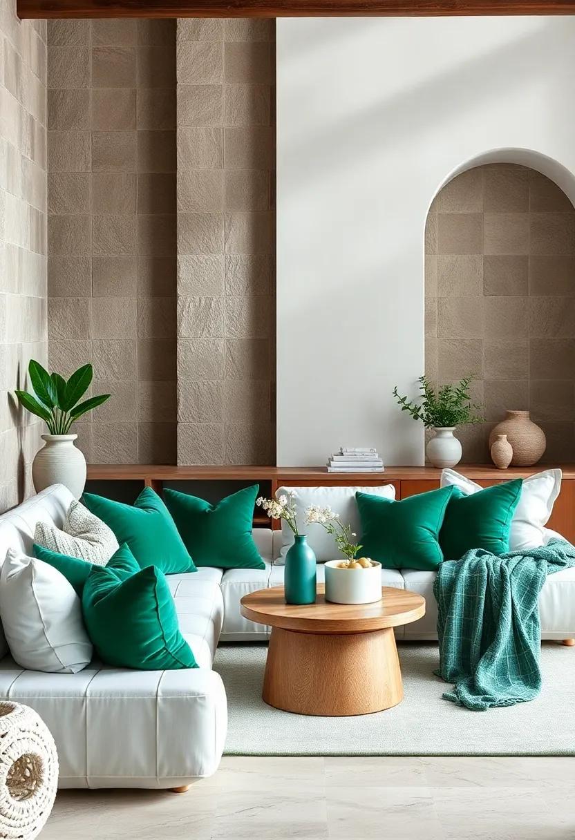 Textured ‍Fabrics: integrate throw‍ pillows​ and blankets in ‍rich emerald‌ velvet and ⁢crisp white linens for a touch of luxury and⁣ comfort