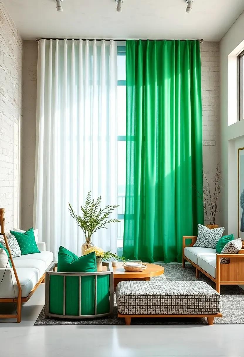 Ombre Curtain ⁤Drapes:‍ Hang floor-to-ceiling curtains in an ombre effect transitioning from white to ‌emerald green for‌ a dreamy coastal feel