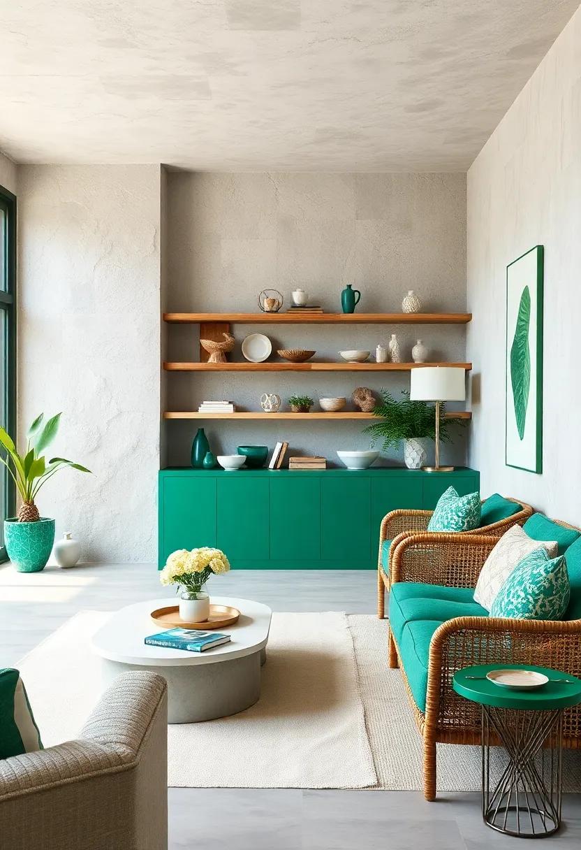 Driftwood Accents: Use reclaimed driftwood⁤ as shelving or decor, contrasting beautifully with ⁢bold emerald⁤ and white elements
