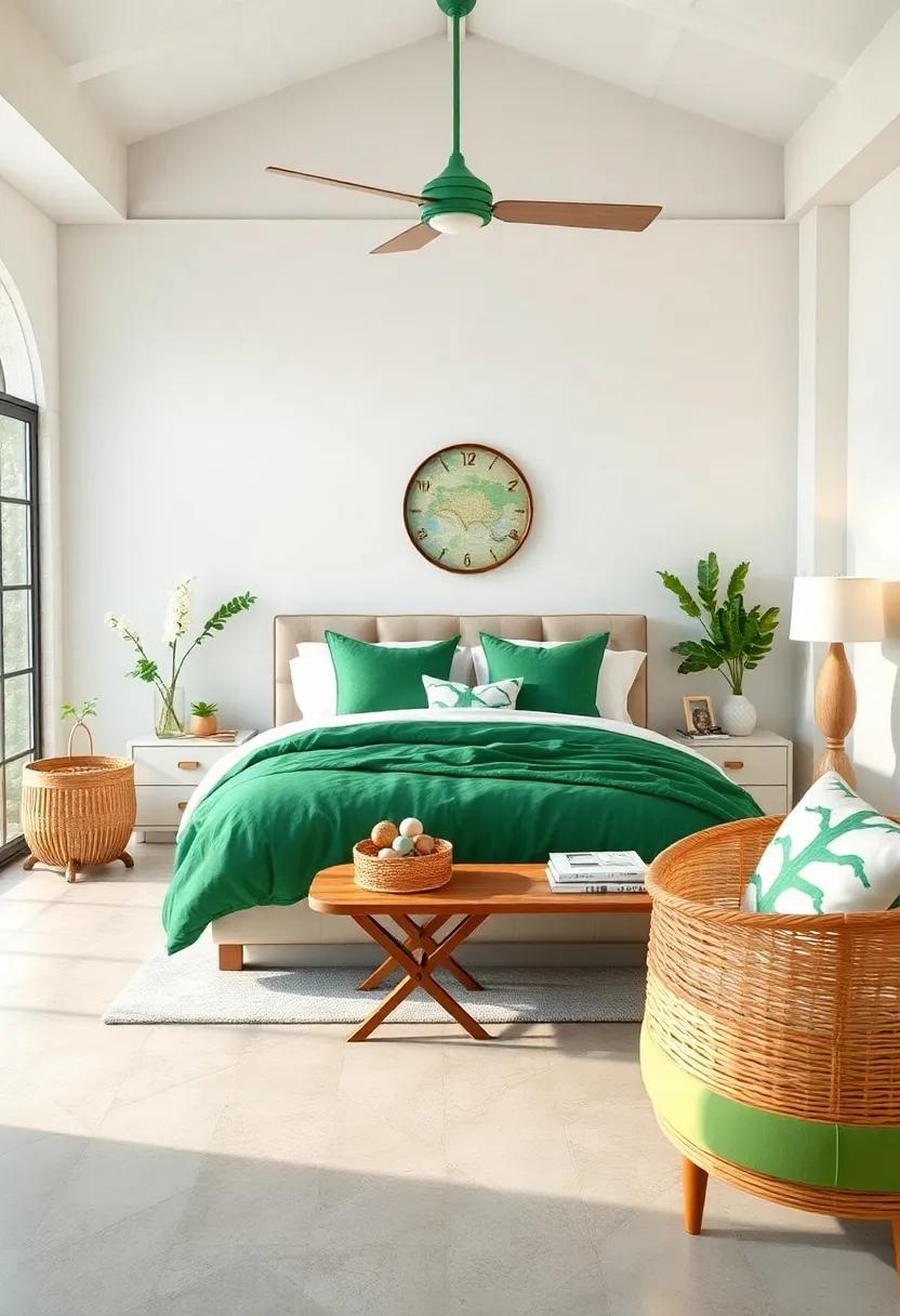 Serene Bedroom oasis: design ‍your bedroom with emerald green bedding and ⁢crisp white shams to evoke tranquility and relaxation