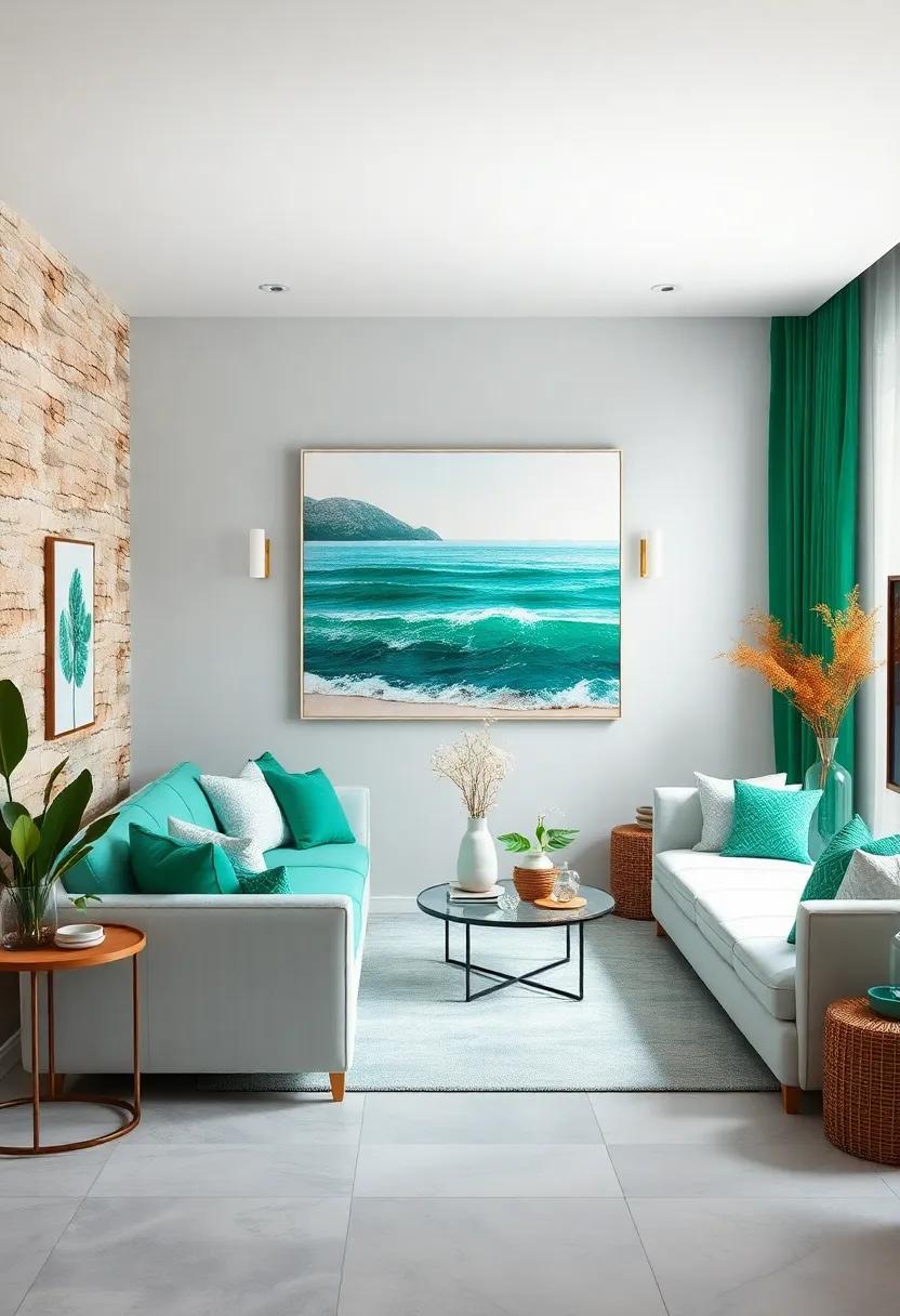 Ocean-inspired Artwork: ​Choose large canvas prints ⁤depicting seaside scenes featuring ​emerald‍ greens and whites ‍to⁣ evoke the ⁣calming essence of ⁢the coast