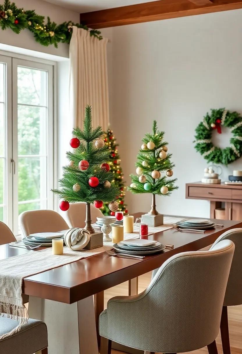 Charming Table⁢ Trees: Place mini Christmas​ trees on the dining table‍ as delightful centerpieces, decorated ⁤with ornaments to match ⁤your theme
