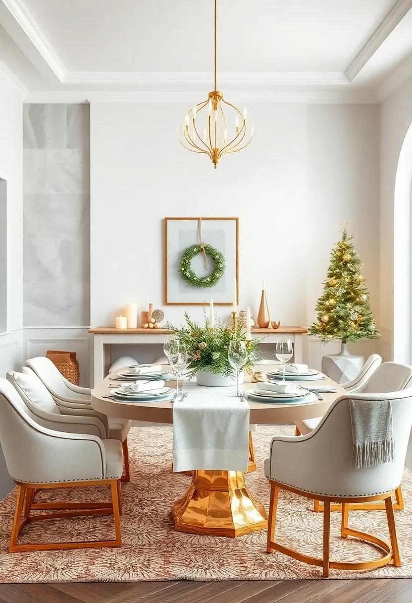 White and ⁢Gold Elegance: Create an elegant ‍table setting ⁣using‌ a white and ⁢gold‌ color palette, exuding a modern ‌yet classic holiday‍ vibe