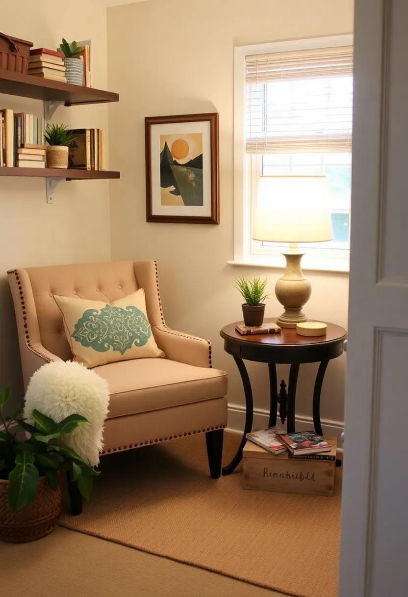 Cozy Reading Nook:⁤ Create a small reading corner with ​a‌ comfortable chair,a small side table,and a⁣ lamp for relaxation time