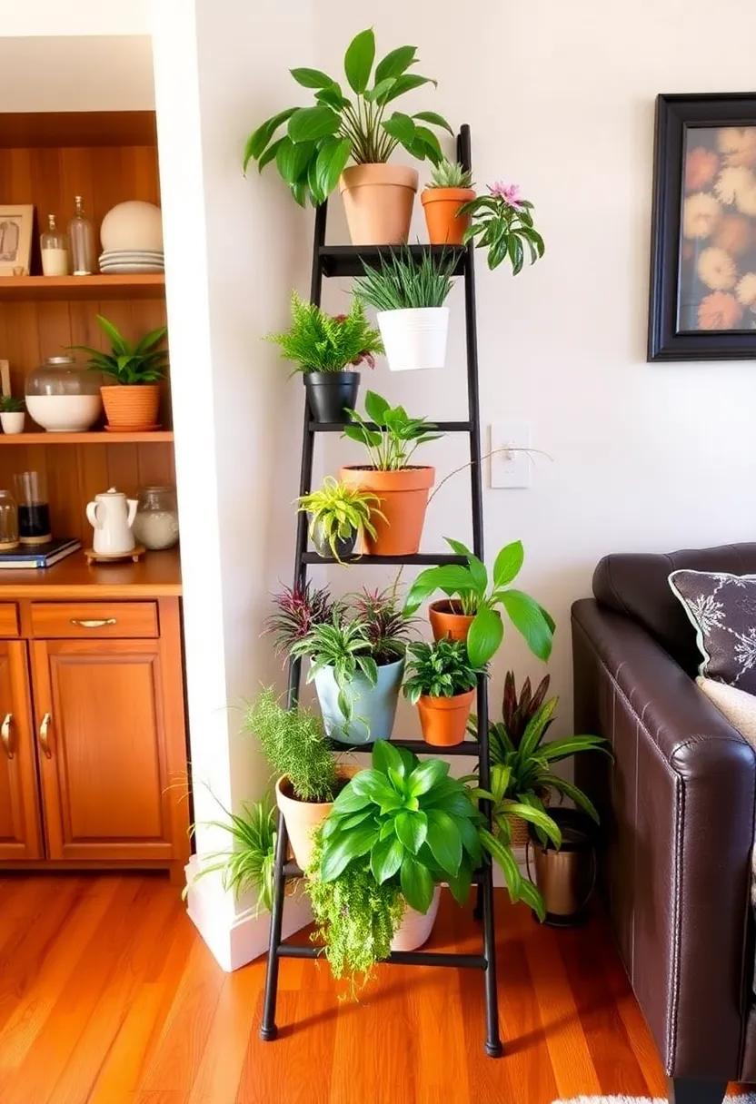 Create a Plant Ladder: Collect various types of plants on​ a multi-tiered plant stand to create a ‌vibrant⁤ display that adds depth