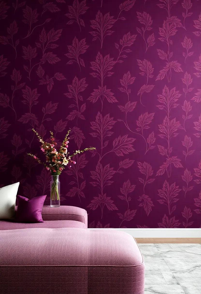 Statement Wall with Wallpaper: Consider wallpaper that features a bold⁢ aubergine floral or geometric pattern as a striking accent wall