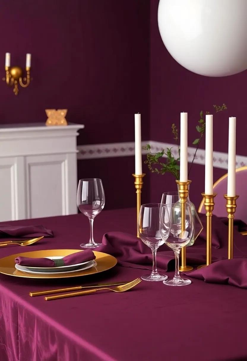 The Perfect⁣ Table Setting: If you love entertaining, use gold tableware paired with aubergine table linens ​for an elegant dining atmosphere