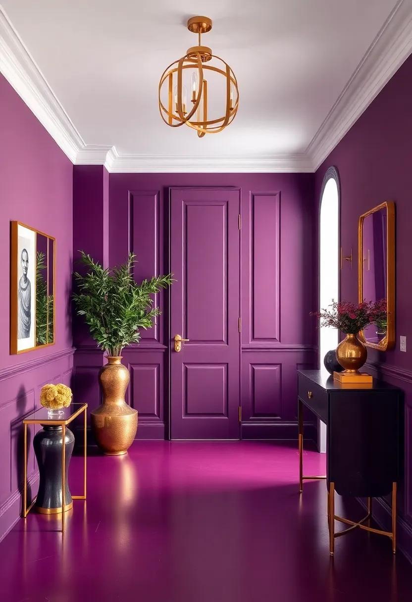 Create an inspiring Entryway: Use aubergine accents in your entryway paired with gold decor elements‍ to make a grand first ⁣impression