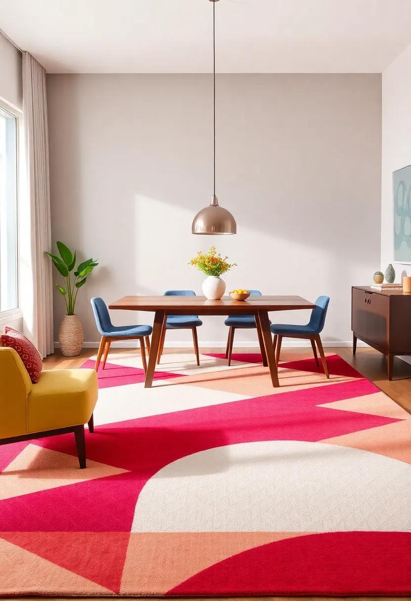 Bold and Beautiful: Choose a⁣ vibrant area‍ rug with geometric patterns to ⁤make a ‌striking statement⁤ against⁤ minimalist furniture